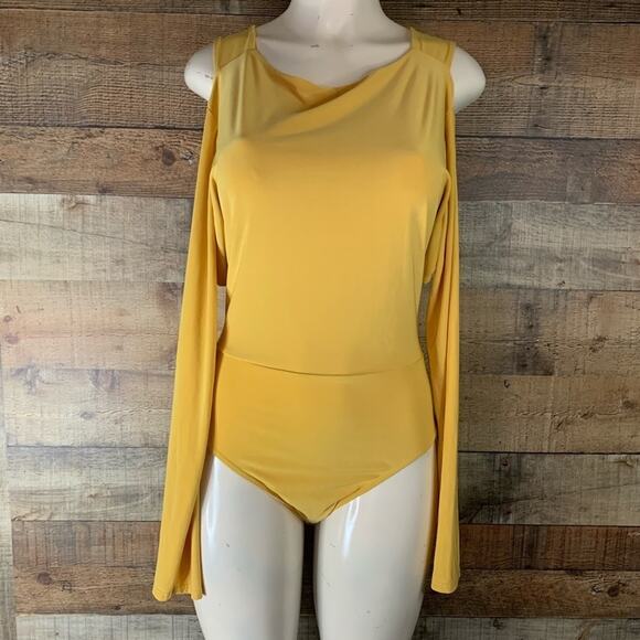 Outrageous Fortune Open Cross Back Bodysuit Long Sleeve Yellow Size 12 NWT - Picture 2 of 9